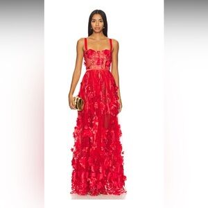 Bronx and Banco XS size 2 Aus 6 red lace beaded floral gown prom dress
